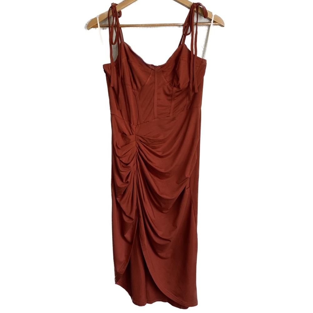 Rust Unity Solid Ruched Bustier Cami Dress - image 3